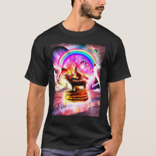 Cat Riding Hippo With Pancakes And Milkshake T-Shirt