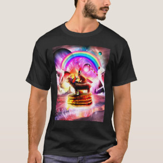 Cat Riding Hippo With Pancakes And Milkshake T-Shirt
