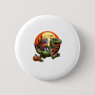 Cat Riding Horror T-rex As Zombie Halloween Kids T 6 Cm Round Badge