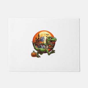 Cat Riding Horror T-rex As Zombie Halloween Kids T Doormat