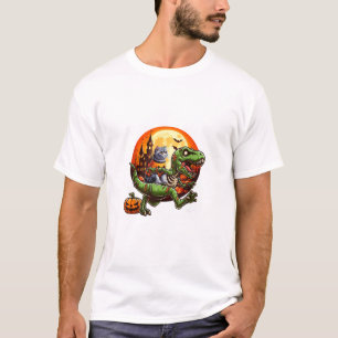 Cat Riding Horror T-rex As Zombie Halloween Kids T T-Shirt