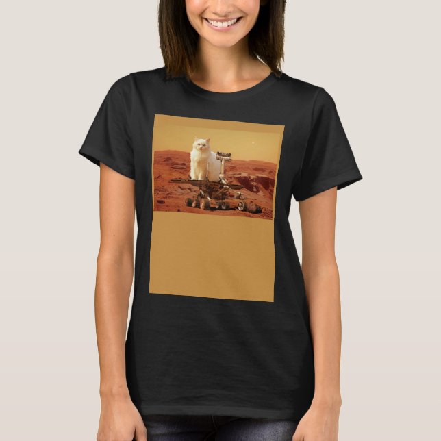 Cat Riding Mars Rover on Foreign Landscape T-Shirt (Front)