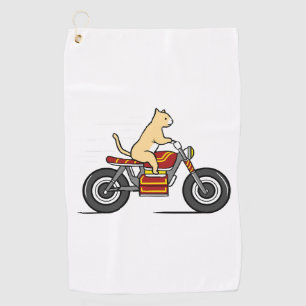 Cat Riding Motorcycle Golf Towel