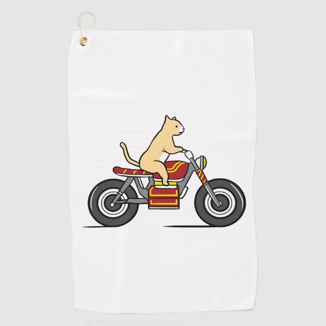 Cat Riding Motorcycle Golf Towel (Front)