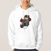 Cat riding motorcycle red roses flowers my love