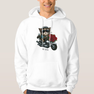 Cat riding motorcycle red roses flowers my love T- Hoodie