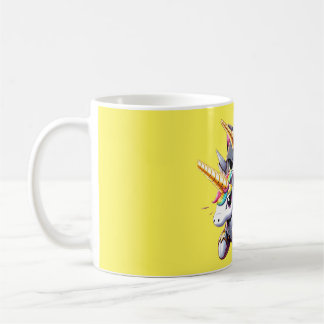 Cat Riding on Unicorn Robot Yellow  Coffee Mug