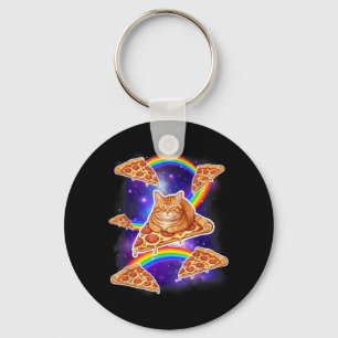 Cat Riding Pizza in Space - Food Lover Pizza Baker Key Ring