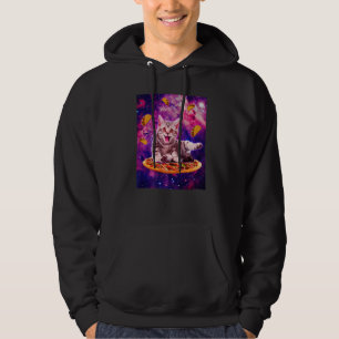 Cat Riding Pizza In Space Galaxy Taco Kitten Cats  Hoodie