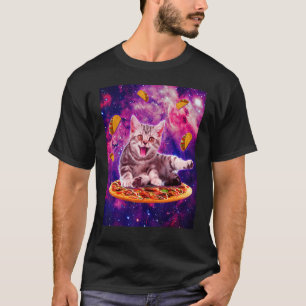 Cat Riding Pizza In Space Galaxy Taco Kitten Cats  T-Shirt