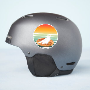 Cat riding pizza retro