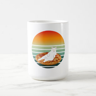 Cat riding pizza retro coffee mug