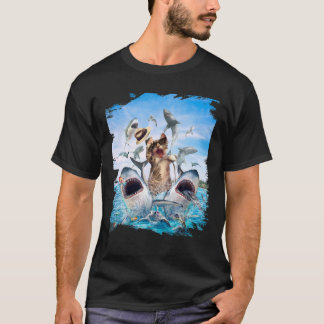 Cat Riding Shark, Beach Ocean Cats Sharks, Sunglas T-Shirt