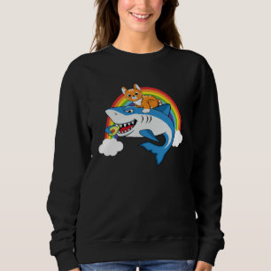 Cat Riding Shark Eating Avocado With Rainbow For C Sweatshirt
