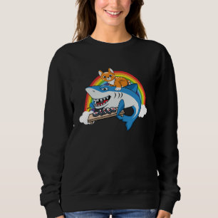 Cat Riding Shark Eating Sushi With Rainbow For Cat Sweatshirt