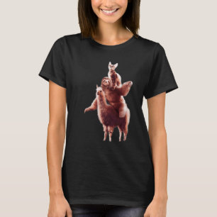 Cat Riding Sloth Llama Nap Sloth Lazy T-Shirt