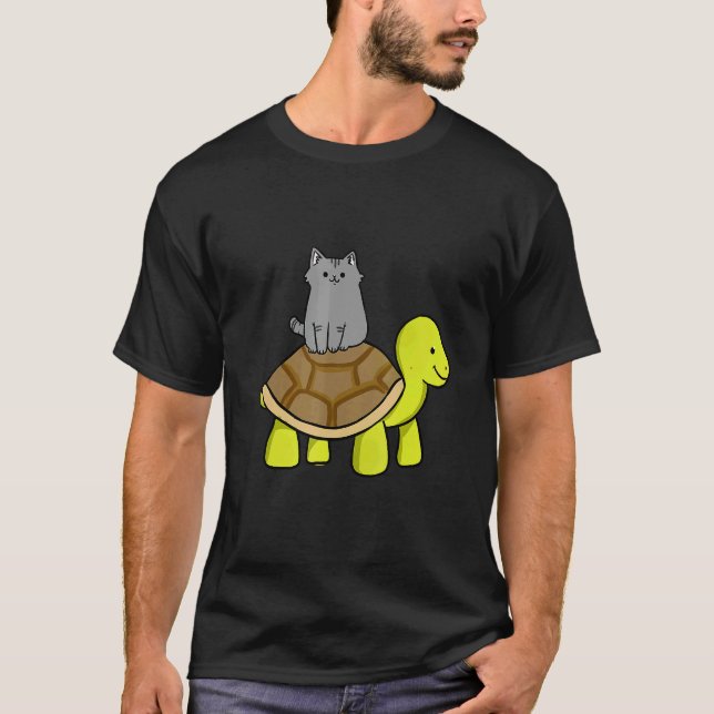 Cat Riding Turtle Cat Lover Gift T-Shirt (Front)