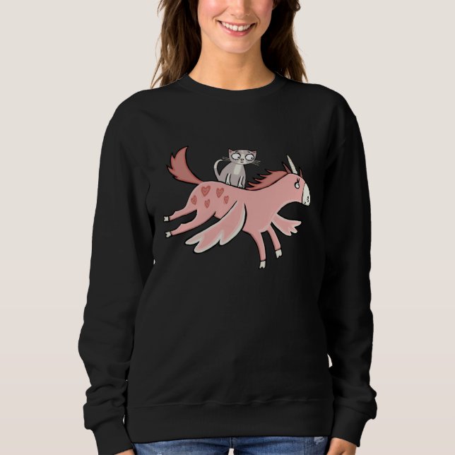 Cat Riding Unicorn  Cat Unicorn   Pastel Unicorn Sweatshirt (Front)