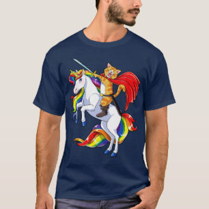 Cat Riding Unicorn Funny Kitty Kitten Unicorns Gif T-Shirt