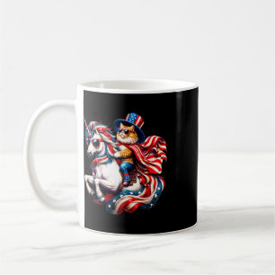 Cat Riding Unicorn Usa Flag Patriotic 4th Of July Coffee Mug