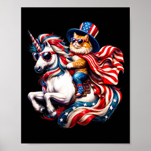 Cat Riding Unicorn Usa Flag Patriotic 4th Of July Poster