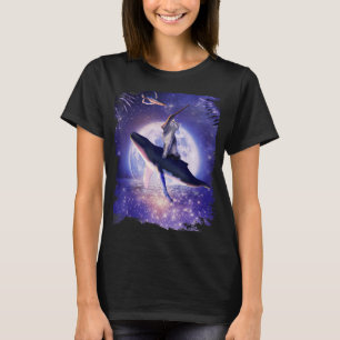 Cat Riding Whale In Space Moon T-Shirt