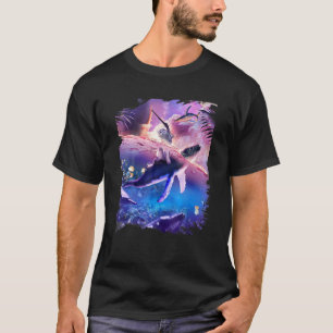 Cat Riding Whale In Space Ocean T-Shirt
