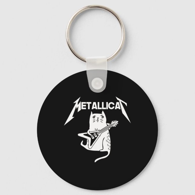 Cat Rock Band Guitar Fun Christmas Gift Key Ring (Front)