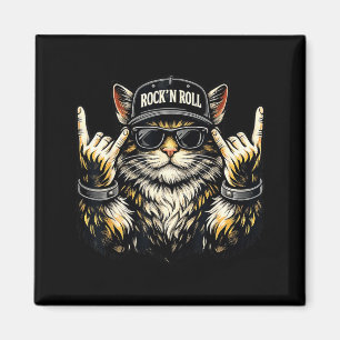 Cat Rock On Music Heavy Metal Funny for Men Women Magnet
