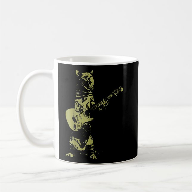 Cat Rocker Funny Kitty Cat Playing Guitar Musician Coffee Mug (Left)