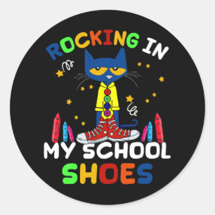 Cat Rocking In My School Shoes Back To School Cat  Classic Round Sticker