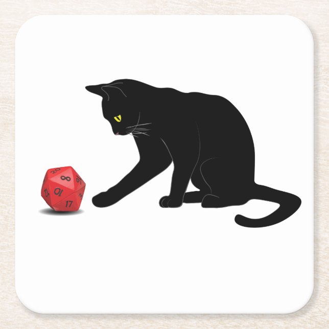 Cat Rolling Dice RPG Role Playing Games Square Paper Coaster (Front)