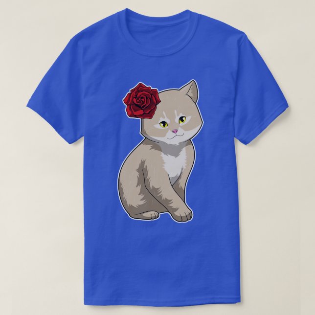 Cat Rose Flower T-Shirt (Design Front)
