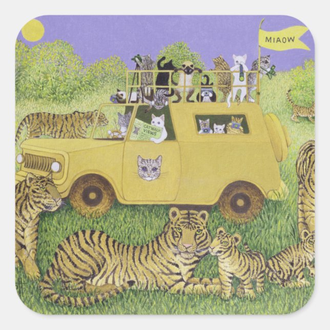 Cat Safari Square Sticker (Front)