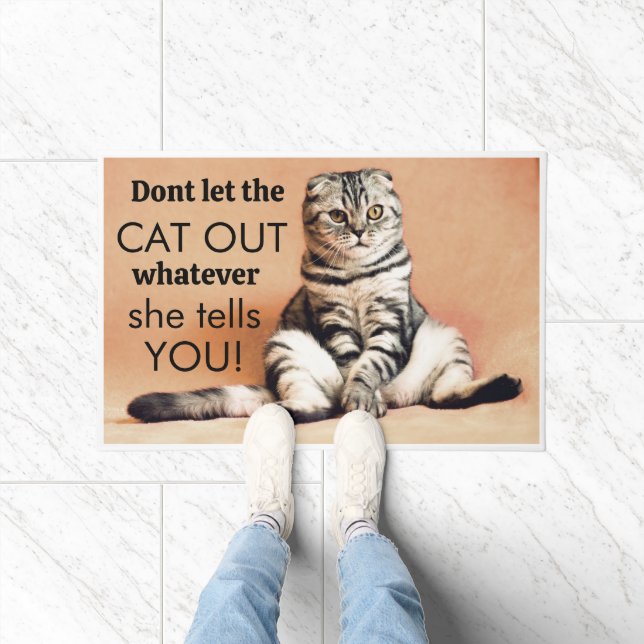 Cat Safety Sign – 'Don't Let the Cat Out!' Doormat (Indoor)
