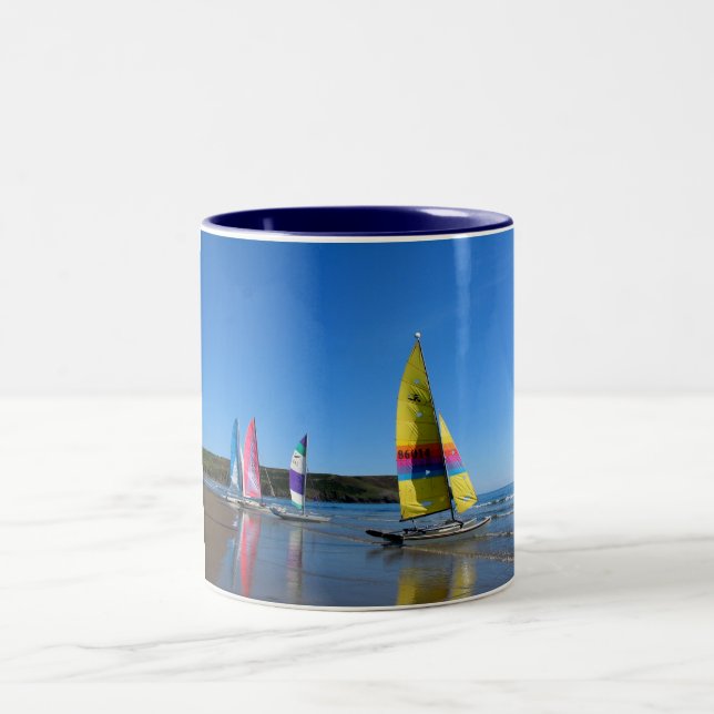 CAT SAILING BOATS IN WALES Two-Tone COFFEE MUG (Center)