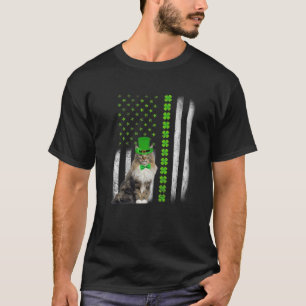 Cat Saint Patrick's Day Funny US American Flag Cat T-Shirt