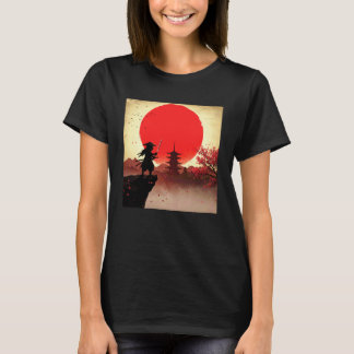 Cat samurai for men cool japanese art blossom suns T-Shirt
