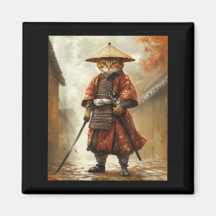Cat Samurai Japan Japanese Funny Graphic Magnet