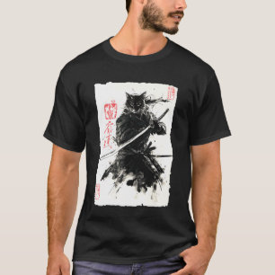 Cat Samurai Japanese Sumi-e Painting Katana Art T-Shirt