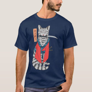Cat Samurai Katana Sword And Japanese Kanji T-Shirt