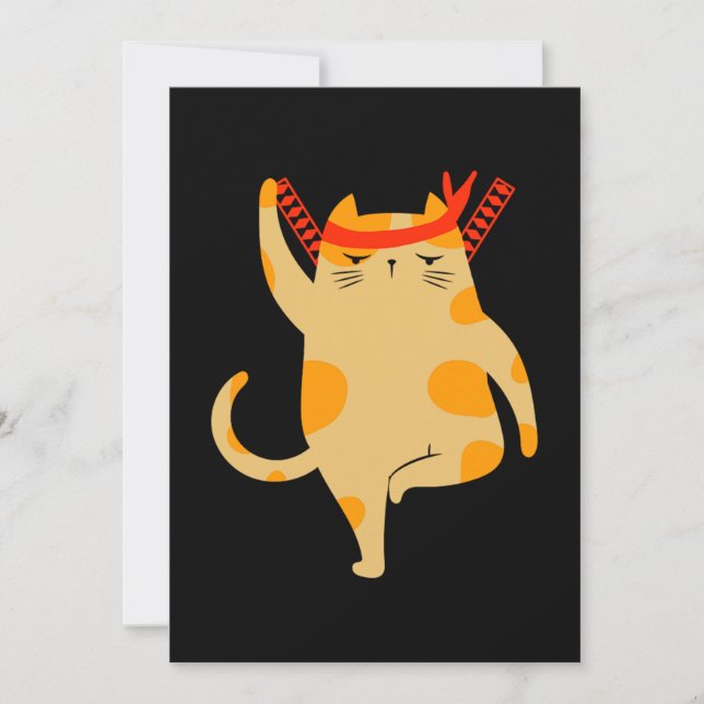 Cat Samurai Ninja Shinobi Kitten Kitty Pet Gift Invitation (Front)