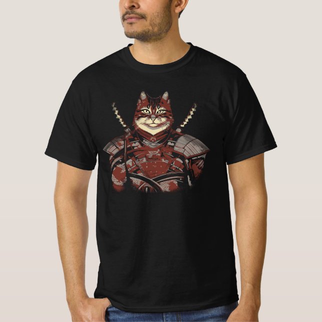 Cat Samurai Warrior Japanese T-Shirt (Front)