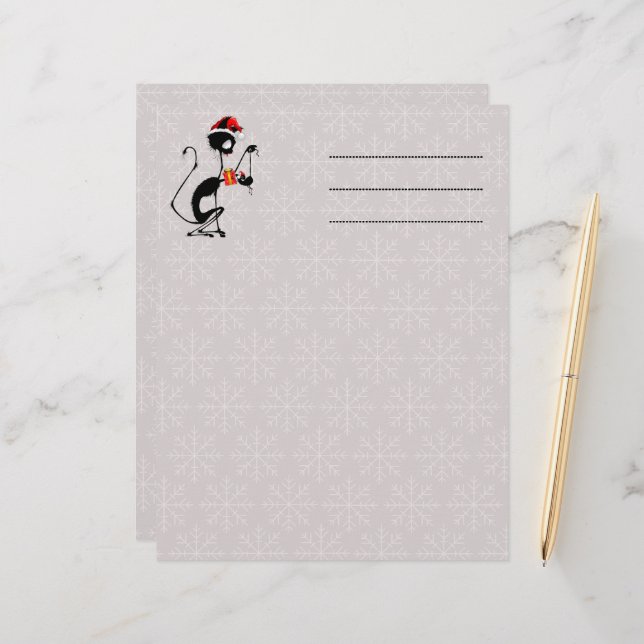 Cat Santa and Mouse with Christmas Gift  Custom Letterhead (Front/Back In Situ)