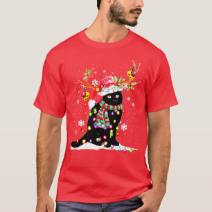Cat Santa Christmas Lights Xmas Meowy Merry Catmas T-Shirt
