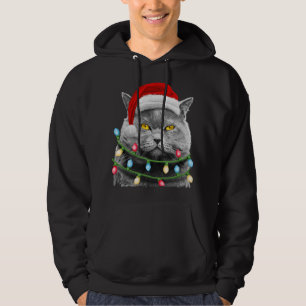 Cat Santa Christmas Tree Lights Xmas Girls Boys Me Hoodie