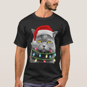 Cat Santa Christmas Tree Lights Xmas Girls Boys Me T-Shirt