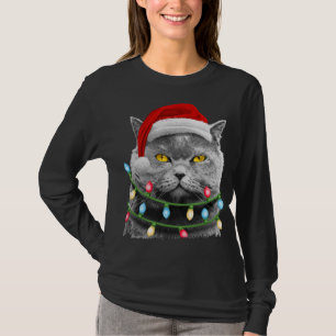 Cat Santa Christmas Tree Lights Xmas Meowy Catmas T-Shirt