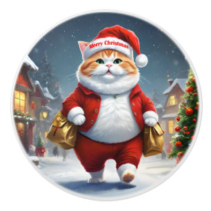 Cat Santa Claus, Ceramic Knob