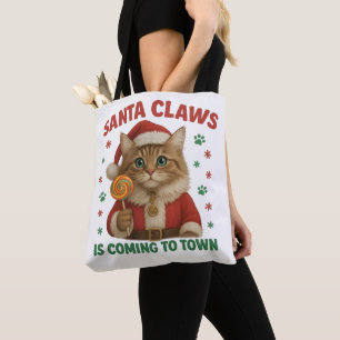 Cat Santa Claws Tote Bag